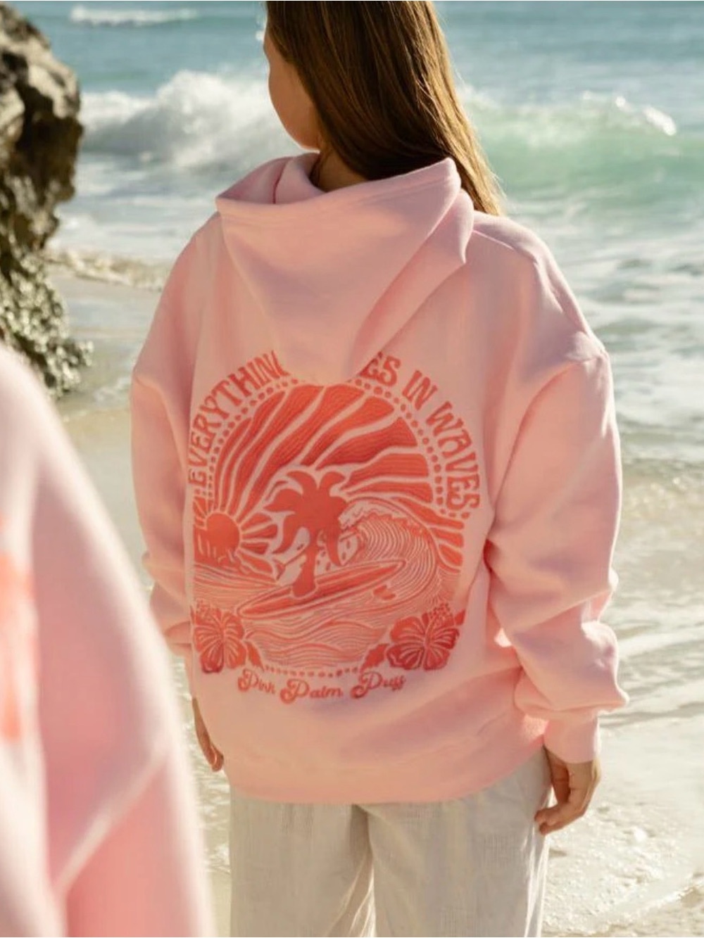 Pink Palm Puff “Everything Comes In Waves” Hoodie